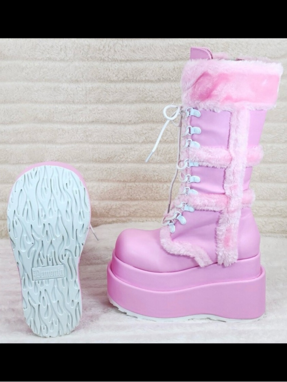 Demonia Bear 202 Baby Pink Faux Leather Platform Boots NEW 9 - Picture 13 of 13